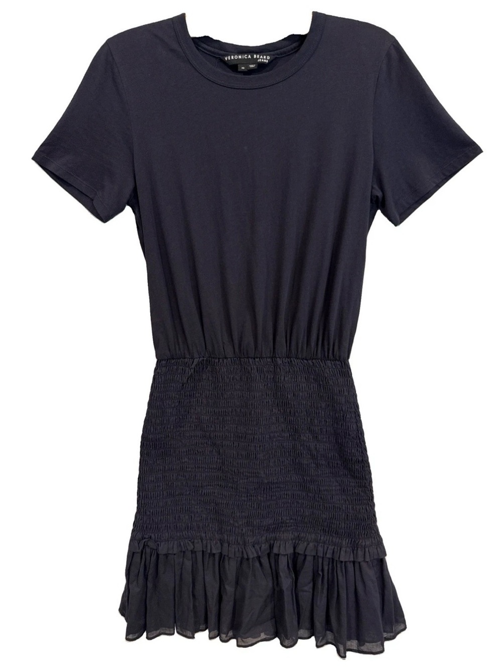 Veronica Beard Aberdeen Navy Tshirt Dress Smocked Skirt XS EUC